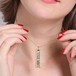 สร้อยคอเลขโรมันชุบทอง14K พร้อมสร้อยรูปหัวใจน่ารักเครื่องประดับทำจากทองเหลืองชุบทอง - Product Image 3