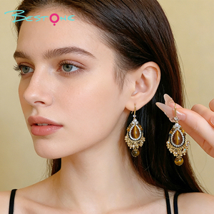 أقراط من حجر عين النمر بتصميم عتيق وبسيط وأنيق، هدية مثالية للنساء - Product Image 5