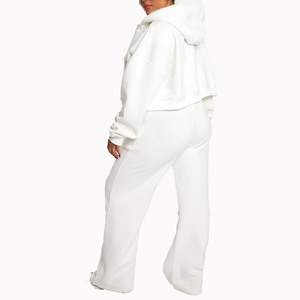 Ensemble de détente en molleton deux pièces pour femmes, sweat à capuche court zippé avec pantalon à cordon de serrage coupe décontractée, vêtements décontractés, fabricant en gros - Product Image 2