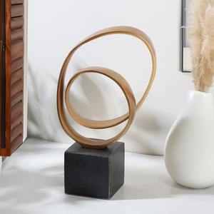 Abstract Gold Loop Sculpture On <b>Black</b> Base Modern Decorative Showpiece For Home Living Room <b>Shelf</b> Or Office Tabletop - Product Image 4