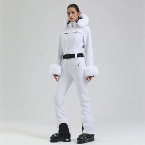 Wholesale Windproof <b>Plus</b> <b>Size</b> Winter Puffer Jacket and Pants Set with Fur Hood <b>Belted</b> <b>Waist</b> Zipper Closure Down Filled Snowsuit - Product Image 1