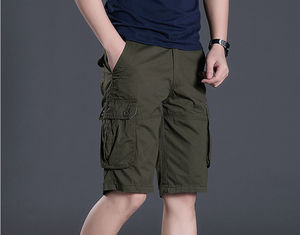 2025 nouveau gros respirant 100% coton solide Cargo Shorts pour hommes vêtements d'été séchage rapide taille élastique gymnastique course - Product Image 3