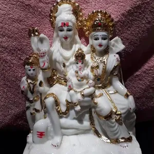 纯白色大理石Shiv Parvati Nandi ji神像天然白色大理石定制Shiv Ji雕像雕像声明件