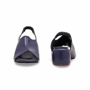 Sandalias de tacón formales azules para mujer con correa de tobillo de punta cuadrada FR5356 Material superior de piel Estilo de plataforma - Product Image 2