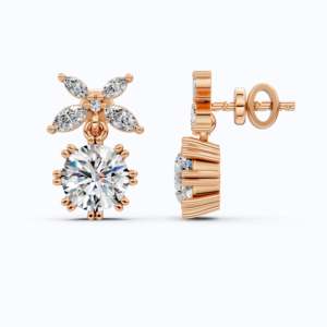 Pendientes de Oro Amarillo de 14K con Diamantes Florales en Forma de Marquesa, Diamantes Cultivados en Laboratorio, Joyería Nupcial para Boda, Regalo de Aniversario - Product Image 4