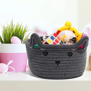 Design attrayant nouveauté pur coton corde tissé décoratif chat Design panier de rangement avec poignée taille personnalisée usage domestique - Product Image 5