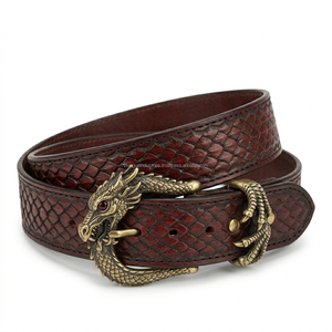 Cinturón Western de Cuero Genuino Grabado Vintage Premium al por Mayor para Hombre con Hebilla Clásica de Latón - Fabricante de Cinturones de Cuero - Product Image 5