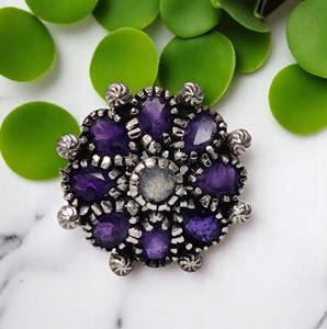 Amatista natural Diseño único Flor Compromiso Boda Día de San Valentín Anillo de joyería fina en ajustable Venta al por mayor a granel - Product Image 2