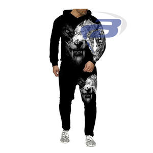 Conjuntos deportivos para hombre, unisex, de invierno, con capucha, informales, con estampado 3D de lobo, con sudadera ligera a prueba de viento. - Product Image 2