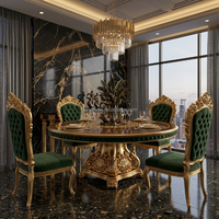 OE-FASHION Ensemble de mobilier complet pour chambre principale de villa, lit rond en velours vert émeraude de style baroque, bois sculpté à feuilles d'or