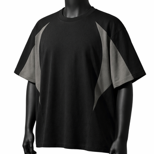 Camiseta Oversize Personalizada con Bloques de Color para Hombre, Estilo Urbano con Paneles en Contraste, Algodón, Manga Corta, Casual, Moda, Lisa, con Ribete - Product Image 3