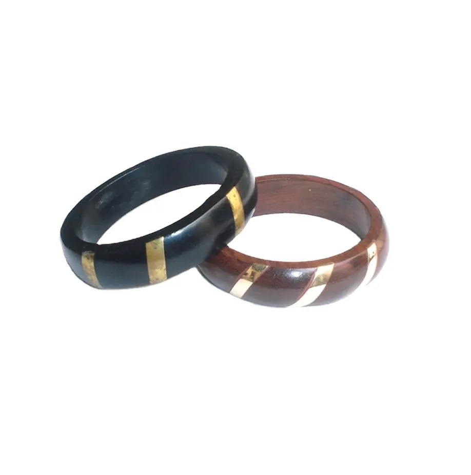 Natural Wood Bangles With Brass Rim hot selling product wood bangles fashion Jewelry for girls wedding use latest bangles