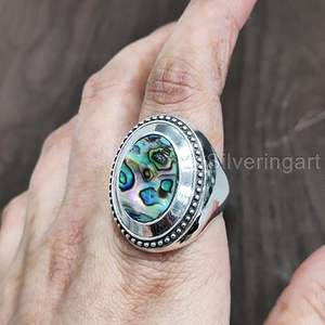 Wholesale <b>Men</b> <b>Ring</b> New Arrival Natural Abalone Shell Gemstone Christmas Gift Heavy <b>Mens</b> <b>Ring</b> Jewelry 925 Sterling <b>Silver</b> <b>Ring</b> - Product Image 2