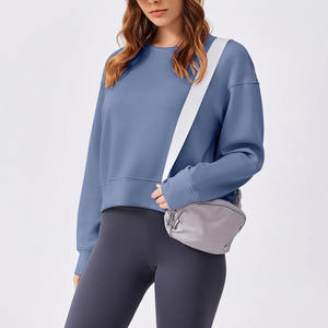 Jersey de mujer de color sólido, Sudadera corta con cuello redondo, jersey de mujer de gran tamaño, Sudadera corta - Product Image 5