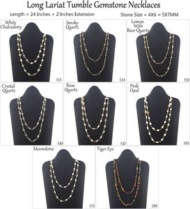 Agate blanche naturelle tumble forme fil enveloppé perles longue chaîne collier en laiton 18k plaqué or simple couche station colliers - Product Image 4