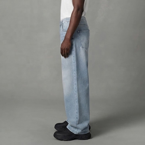 High Quality Custom Washed Denim <b>Jeans</b> for Men's Casual Straight Fit Hip Hop Streetwear custom <b>Embroidered</b> Breathable man pant - Product Image 5