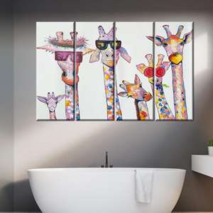 Lienzo impreso con diseño de familia de jirafas elegantes - Arte moderno para pared, 4 piezas: Enmarcado tipo galería - Product Image 1