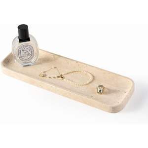 Plateau en marbre Koville pour lavabo de salle de bain, 12x4 pouces, beige naturel, léger, moderne, organisateur de comptoir de cuisine - Product Image 1