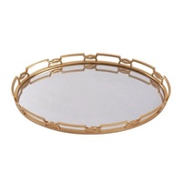 Plateau miroir de luxe en métal argenté pour parfums, bijoux, bougies, présentoir de table avec design réfléchissant artisanal, à un seul niveau