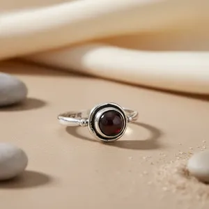 925 <b>Silver</b> Garnet <b>Statement</b> <b>Ring</b> for Women Dainty Oval Cut Natural Topaz Gemstone with Rhodium Plating Elegant Jewelry Gift - Product Image 3