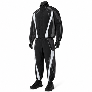 Custom Black Nylon Zip Collar Track Suits <b>Polyester</b> Streetwear Windbreaker Jogging Track Suit Bulk Wholesale Price - Product Image 3
