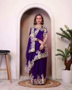 <b>Purple</b> Color Indian Designer Soft Silk <b>Saree</b> Wedding wear and Party Wear <b>Saree</b>, Embroidery Work <b>Saree</b>, Wedding Wear <b>Saree</b>. - Product Image 2