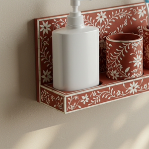 ชุดอุปกรณ์จัดระเบียบห้องน้ำลายดอกไม้หรูหรา งานฝีมือประดับลายดอกไม้ ชั้นวางของแบบลอยตัวและที่วางแปรงสีฟัน ดินเผาคุณภาพพรีเมียม - Product Image 5