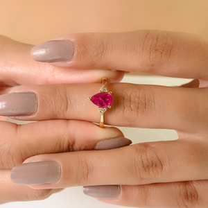 Anillo de Compromiso de Oro Amarillo Sólido K14 con Rubí y Diamantes Auténticos, Diseño Clásico y Elegante, Piedra de Nacimiento de Julio, Joyería para Mujer, Superventas - Product Image 2