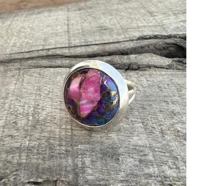 แหวนพลอยเทอร์ควอยส์สีชมพูคุณภาพสูงเครื่องประดับทำมือเงินแท้925ของขวัญแหวน Boho สุดหรูสำหรับผู้หญิง - Product Image 2