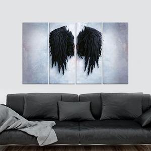 Lienzo Impreso: Arte Abstracto de Alas Negras en Vidrio para Pared - Decoración Moderna de Ángel, Juego de 4 Lienzos - Product Image 1