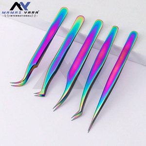 ชุดแหนบขนตาสแตนเลสแบบพกพาระดับพรีเมียม5ชิ้นเครื่องมือต่อขนตาหลากสีมีความแม่นยำแหลมใช้ในบ้าน - Product Image 3