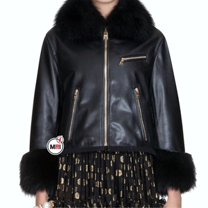 Veste de motard d'hiver en peau de mouton de haute qualité pour femmes Design à col montant avec poche zippée Coupe-vent Respirant et léger - Product Image 1