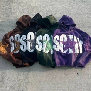 Custom Unisex Tracksuit Streetwear Distressed Patch Cut <b>Sew</b> Patchwork Hoodie Sweatpants <b>Set</b> Sweatsuit Quick Dry Anti-Bacterial - Product Image 4