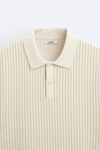 Polo en maille à manches courtes en coton rayé, personnalisé avec logo OEM et ODM, tricoté, pull personnalisé pour homme - Product Image 5