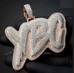 Pendentif en Moissanite véritable 14K bicolore plaqué or 4Ct personnalisable en argent Sterling 925 bijoux en diamant pour les fêtes d'hommes - Product Image 5