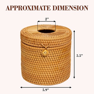 Handmade Natural High Quality Rattan <b>Round</b> Tissue <b>Box</b> Handwoven OEM Designs Customized Roll Holder Toilet Paper Cover Dispenser - Product Image 2