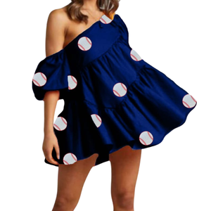 Robes d'été uniques en gros pour le jour du match, à col rabattu, avec des patchs perlés sur le thème du softball - Product Image 4