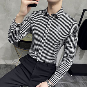 Fashion High Quality Men Long Sleeve <strong>Black</strong> <strong>and</strong> <strong>White</strong> <strong>Check</strong> Casual Work <strong>Shirt</strong> 1059 - Product Image 1