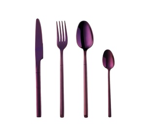 ชุดมีดสเต็กสเตนเลสเกรด5ชิ้นช้อนซุปส้อมสีม่วงในกระจกขัดเงาชุดช้อนส้อมสำหรับโรงแรม - Product Image 1