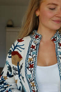 Veste bomber en coton tricoté brodée à la main Suzani de qualité supérieure 100% respirante boutonnée classique élégante hiver automne - Product Image 2