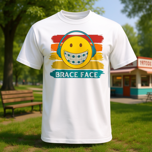 T-shirt graphique promotionnel élégant RETRO SMILE BRACE FACE Orthodontic Braces - Product Image 3