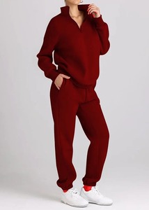Custom 2024 Women's Two-Piece Knitted Embroidered Anti-Pilling Zipper Hoodie <b>Pants</b> Sweatsuit with Front Logo Autumn Casual <b>Lined</b> - Product Image 4