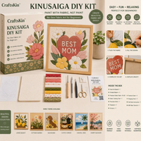 Peinture florale pour la fête des mères Kinusaiga avec tissu, kit de bricolage sans couture pour débutants, décoration murale, coffret cadeau, tous les matériaux inclus