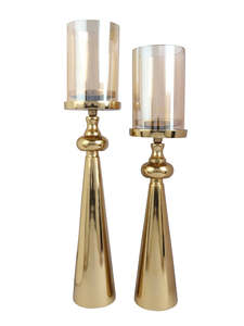 Ensemble de 3 bougeoirs au design moderne, en aluminium, finition polie, plaqué or et plaqué nickel - Product Image 2