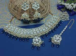 Indian Traditional Kundan Silver Plated Jewellery Set and Copper Necklace Set for Women & <b>Girl</b> Indian <b>Accessories</b> Jewlery Women - Product Image 2