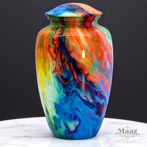 Vague multicolore 10 "urne de crémation en métal Style américain Design personnalisable Pot commémoratif durable et écologique pour les cendres funéraires - Product Image 2