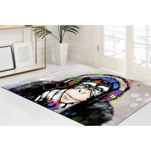 Alfombra estampada - Alfombra Banksy Thinking Monkey, alfombra con diseño de animales, alfombra para dormitorio, regalo para él, alfombra suave con pelo largo - Product Image 3