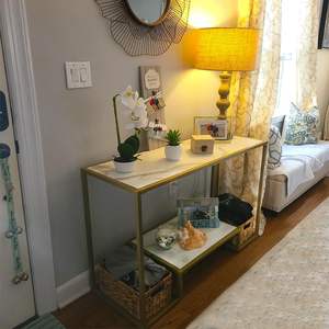 Faux Marble Console <b>Table</b> <b>Gold</b> Metal Frame <b>Small</b> Entryway <b>Table</b> - Product Image 1