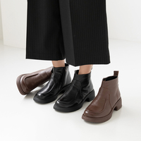 [JSHOE] Sepatu Bot Wanita Kulit Asli Hak 4.5cm Berlapis Bulu Nyaman dengan Desain Jahitan U untuk Musim Gugur dan Musim Dingin, Cocok untuk Dipakai Sehari-hari