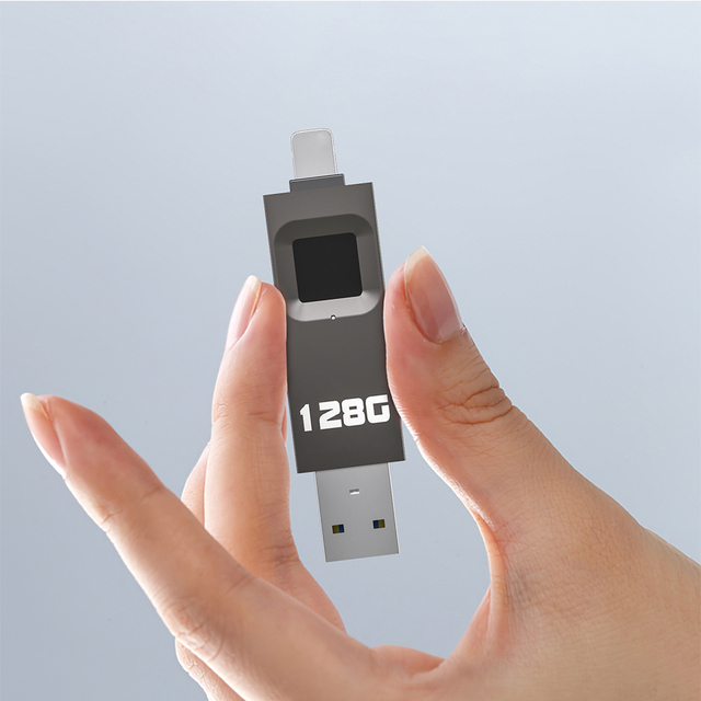 3-in-1 Fingerprint Encrypted USB Flash Drive 64GB to 256GB Metal Pen Drive USB Stick Flash Drive for iPhone for iPad for Windows